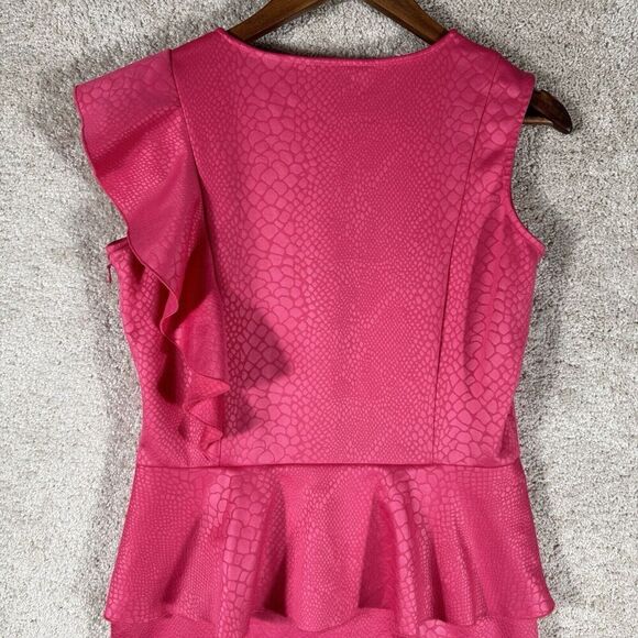 Samuel Dong Pink Crocodile Print Peplum Ruffle Dress‎ Small Sleeveless Sheath - Picture 11 of 12